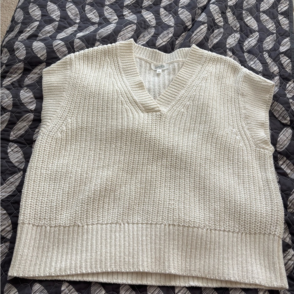 Haven Well Within Cream V-Neck Sweater vest nwt size L